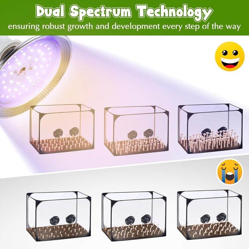 Meonum عبوة 2 من أضواء LED لنمو الفطر مع طيف فريد لمصباح نمو الفطر مع سلك تمديد بطول 4.9 قدم لمبات ضوء معلقة مع LEDs بيضاء وزرقاء للنباتات الداخلية - Image 2